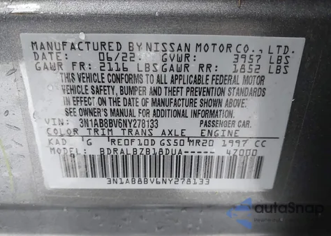 2022 Nissan Sentra S Xtronic Cvt from USA, damaged, VIN 3N1AB8BV6NY278133